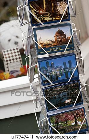 Stock Image - Post cards displayed in Boston, Massachusetts, USA. Fotosearch