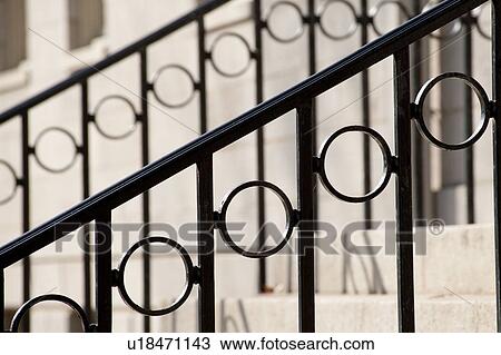Stock Image - Railing of a staircase on the campus of Harvard University in Boston, Massachusetts, USA. Fotosearch