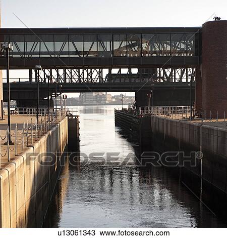 Stock Image - Riverbank in Boston, Massachusetts, USA. Fotosearch