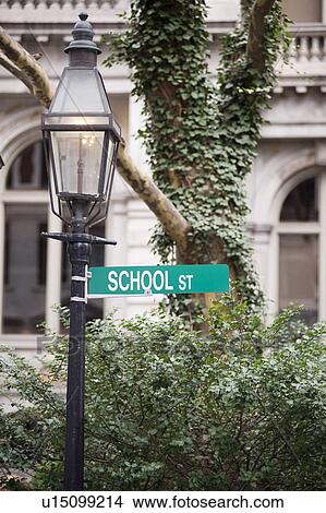Picture - School Street sign in Boston, Massachusetts, USA. Fotosearch