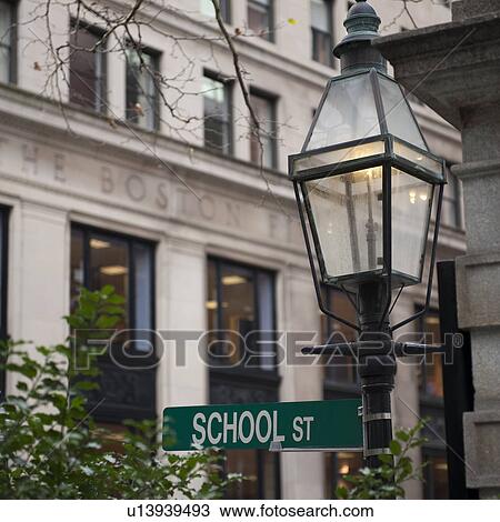 Stock Image - School Street sign in Boston, Massachusetts, USA. Fotosearch