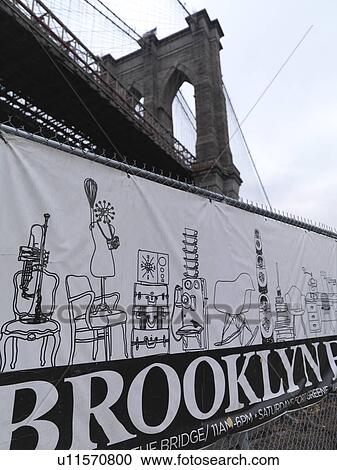 Stock Image - Sign under Brooklyn Bridge, New York, U. S. A.. Fotosearch
