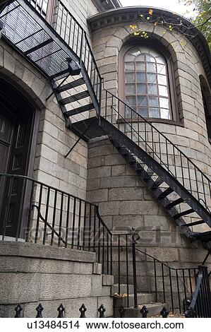 Picture - Staircase on the exterior of King's Chapel in Boston, Massachusetts, USA. Fotosearch