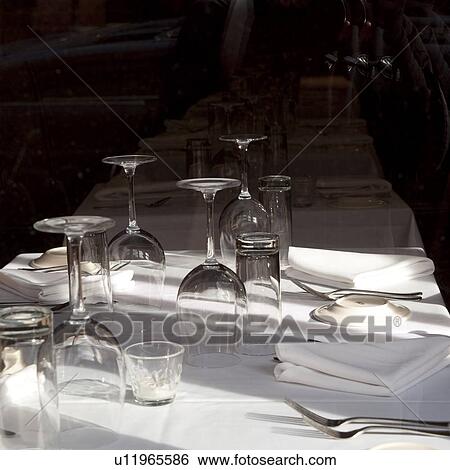 Stock Photograph - Tableware in a restaurant in Boston, Massachusetts, USA. Fotosearch