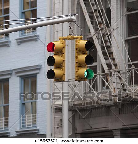 Stock Image - Taffic lights in Manhattan, New York City, U. S. A.. Fotosearch