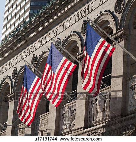 Picture - The American Flag on the exterior of a building in Boston, Massachusetts, USA. Fotosearch