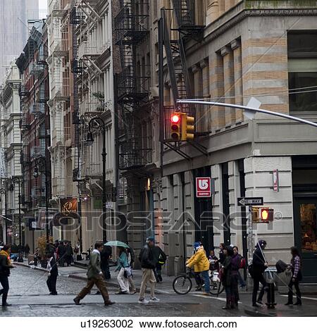 Stock Image - Traffic lights in Manhattan, New York City, U. S. A.. Fotosearch
