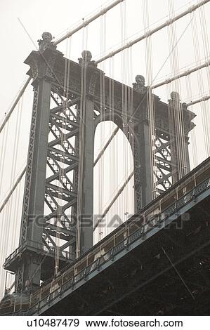 Stock Photo - Upward view of the Manhattan Bridge in Manhattan, New York City, U. S. A. . Fotosearch