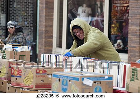 Stock Photograph - Vendor selling books in Cambridge, Massachusetts, USA. Fotosearch