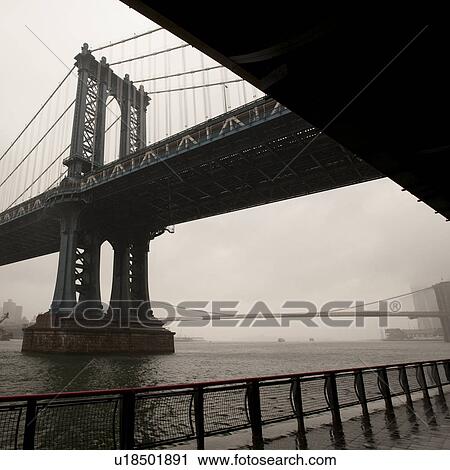 Stock Image - View of the Manhattan Bridge in Manhattan, New York City, U. S. A.. Fotosearch