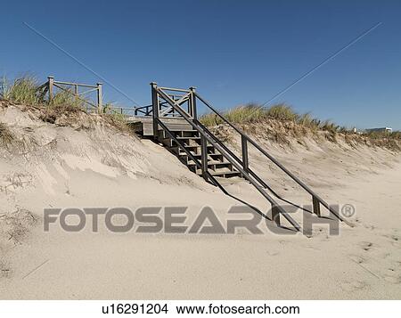 Wooden stairs leading to the Bridgehampton Beach, the Hamptons View Large Photo Image Picture - Wooden stairs leading to the Bridgehampton Beach, the Hamptons. Fotosearch