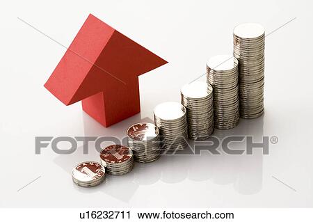 A arrow sign pointing up beside stacks of Chinese Currency coins View Large Photo Image Stock Image - A arrow sign pointing up beside stacks of Chinese Currency coins. Fotosearch