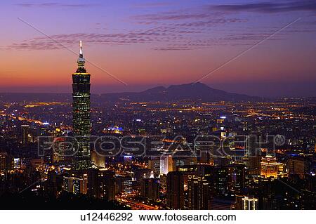 Stock Image - A beautiful overview to Taipei city with the view to the tallest skyscraper Taipei 101. Fotosearch