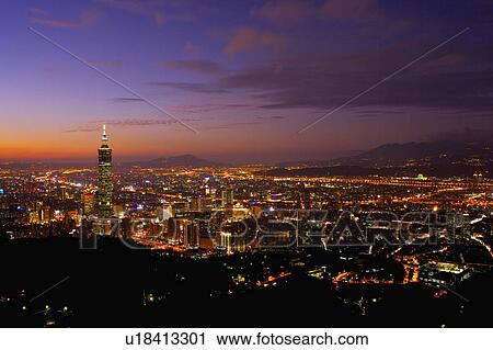 Stock Image - A beautiful overview to Taipei city with the view to the tallest skyscraper Taipei 101. Fotosearch