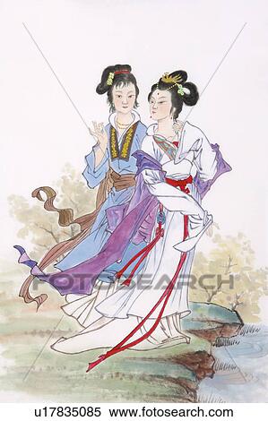 Stock Photography - Bai Suzhen (White Snake), Xiao Qing (Green Snake), two female snake demons in the Chinese Legend "Legend of the White Snake", also typical characters in Chinese in dragon boat festival.. Fotosearch