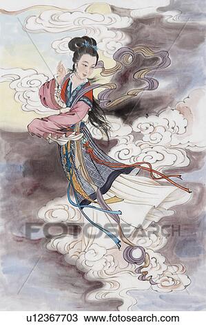 Stock Image - Chang E, a Chinese mythical goddess who has flied to the moon. Fotosearch