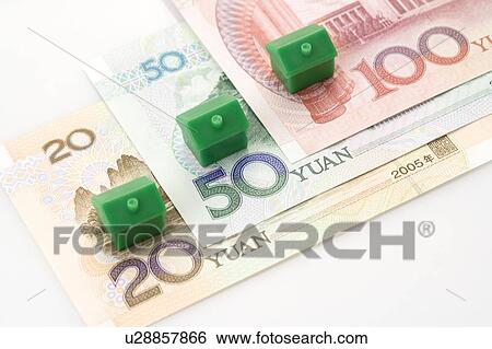 Stock Photograph - Chinese Currency and model houses. Fotosearch