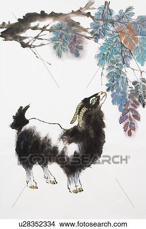 Chinese Fine art, Traditional Chinese Painting, Year Of The Sheep View Large Photo Image Picture - Chinese Fine art, Traditional Chinese Painting, Year Of The Sheep. Fotosearch