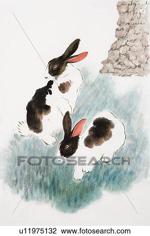 Chinese Fine art, Traditional Chinese Painting, Year Of The Rabbit View Large Photo Image Stock Image - Chinese Fine art, Traditional Chinese Painting, Year Of The Rabbit. Fotosearch