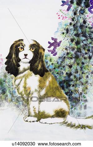 Stock Image - Chinese Fine art, Traditional Chinese Painting, Year Of The Dog. Fotosearch