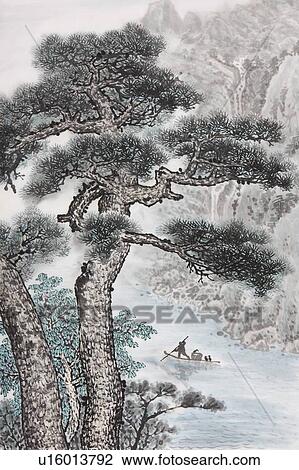 Chinese Fine art, Traditional Chinese Painting, Pine Tree, River View Large Photo Image Stock Image - Chinese Fine art, Traditional Chinese Painting, Pine Tree, River. Fotosearch