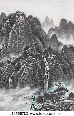 Chinese Fine art, Traditional Chinese Painting, Waterfall, Mountain View Large Photo Image Stock Image - Chinese Fine art, Traditional Chinese Painting, Waterfall, Mountain. Fotosearch