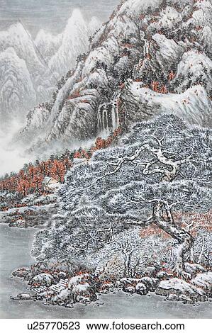 Chinese Fine art, Traditional Chinese Painting, Mountain View Large Photo Image Stock Image - Chinese Fine art, Traditional Chinese Painting, Mountain. Fotosearch