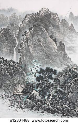 Stock Photo - Chinese Fine art, Traditional Chinese Painting, Mountain. Fotosearch
