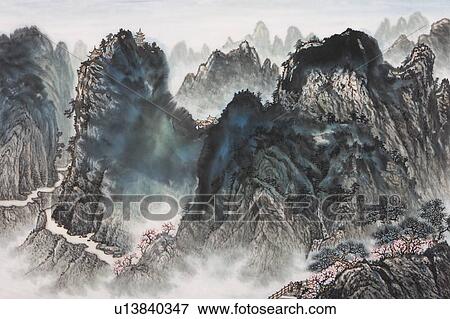 Stock Photo - Chinese Fine art, Traditional Chinese Painting, Mountain. Fotosearch
