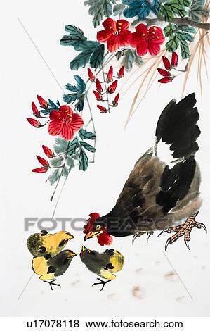 Stock Photo - Chinese Fine art, Traditional Chinese Painting, Year Of The Rooster. Fotosearch