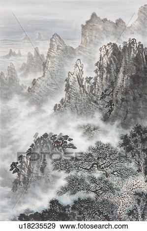 Chinese Fine art, Traditional Chinese Painting, Mountain View Large Photo Image Stock Photo - Chinese Fine art, Traditional Chinese Painting, Mountain. Fotosearch
