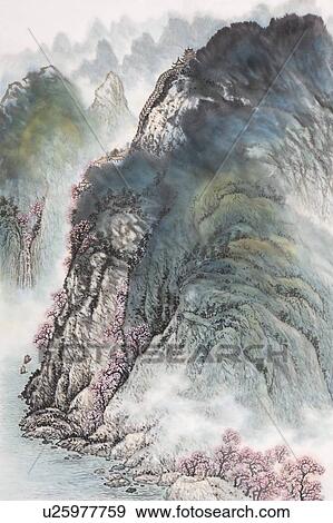 Chinese Fine art, Traditional Chinese Painting, Mountain, Cliff View Large Photo Image Stock Photo - Chinese Fine art, Traditional Chinese Painting, Mountain, Cliff. Fotosearch