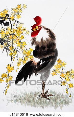 Stock Photograph - Chinese Fine art, Traditional Chinese Painting, Year Of The Rooster. Fotosearch