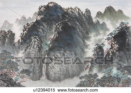 Chinese Fine art, Traditional Chinese Painting, Mountain View Large Photo Image Stock Photography - Chinese Fine art, Traditional Chinese Painting, Mountain. Fotosearch