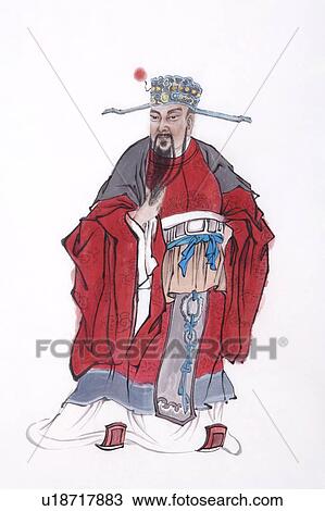 Stock Image - Chinese mythical god blessing people for good fortune, Mascot. Fotosearch