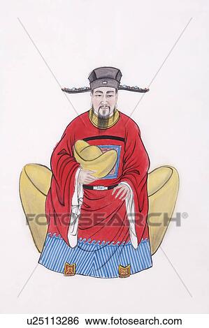 Stock Photograph - Chinese mythical god blessing people for wealth, Mammon. Fotosearch