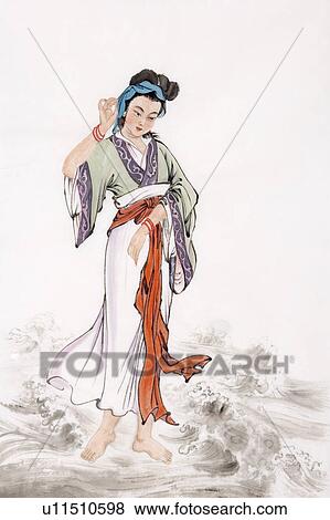 Stock Photo - Chinese mythical goddess blessing people on the sea, Mazu. Fotosearch