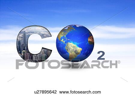 Stock Image - Environmental Conservation, Digitally generated image of symbol of carbon dioxide (CO2). Fotosearch