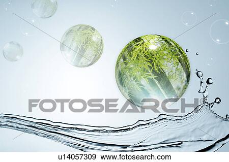 Stock Photo - Environmental Conservation, Digitally generated image of bubbles and running water. Fotosearch