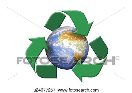 Environmental Conservation, Digitally generated image of a recycling symbol and the earth View Large Photo Image Stock Photo - Environmental Conservation, Digitally generated image of a recycling symbol and the earth. Fotosearch