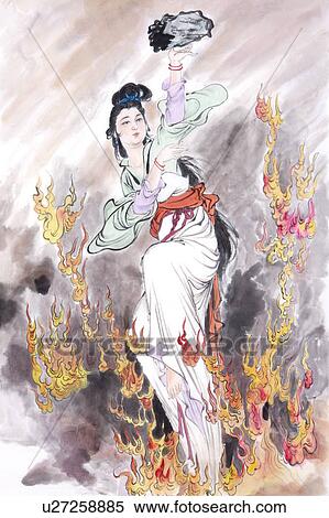 Stock Photography - Goddess of Sky-patching, also called Nu Wa, a Chinese mythical goddess who tempers stones and patches the holed sky to save human beings. Fotosearch