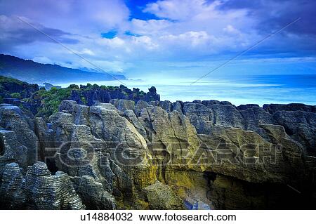 Stock Image - Pancake Rocks, South Island New Zealand. Fotosearch
