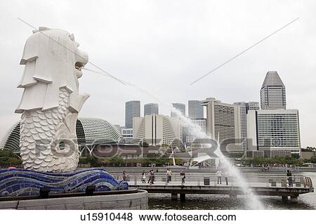 Singapore, Merlion View Large Photo Image Stock Photo - Singapore, Merlion. Fotosearch