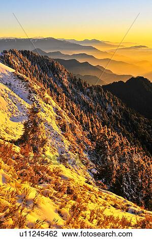 Stock Image - Taiwan, Mt. Hehuan, Sunset. Fotosearch