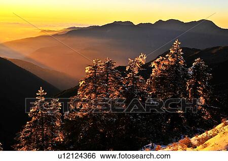 Taiwan, Mt. Hehuan, Sunset View Large Photo Image Stock Photograph - Taiwan, Mt. Hehuan, Sunset. Fotosearch