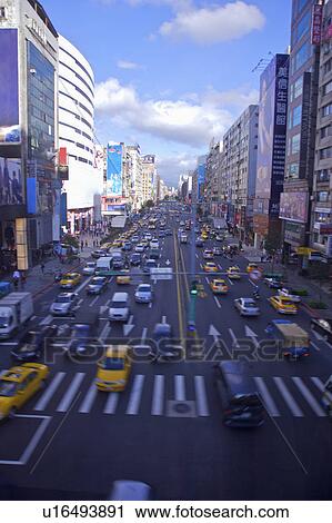 Stock Image - Taiwan, Taipei, East Zhongxiao Road, Zhongxiao East Road. Fotosearch