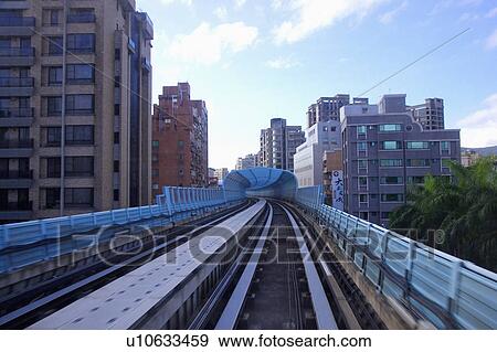 Stock Photo - Taiwan, Taipei, Neihu, Taipei MRT, Wenshan-Neihu Line, Noise Barrier. Fotosearch