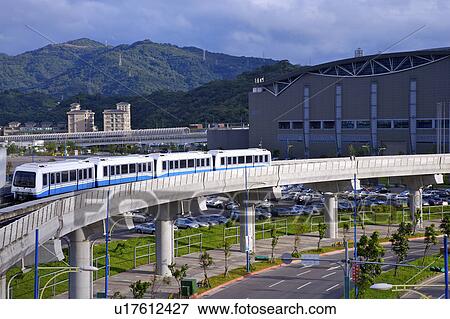 Taiwan, Taipei, Neihu, Taipei MRT, Wenshan-Neihu Line, Taipei Nangang Exhibition Center Station View Large Photo Image Stock Photo - Taiwan, Taipei, Neihu, Taipei MRT, Wenshan-Neihu Line, Taipei Nangang Exhibition Center Station. Fotosearch