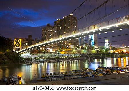 Stock Photography - Taiwan, Taipei, Sindian City, Bitan, Bitan Suspension Bridge. Fotosearch