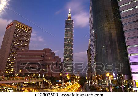 Stock Image - Taiwan, Taipei, Taipei World Trade Center, Xinyi Commercial Center, Taipei 101. Fotosearch